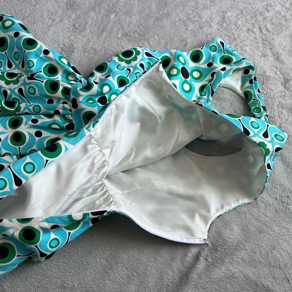 Kate Spade x Florence Broadhurst Kristy Bow Dress Linen Cotton Atomic Blue Solar - Picture 10 of 15